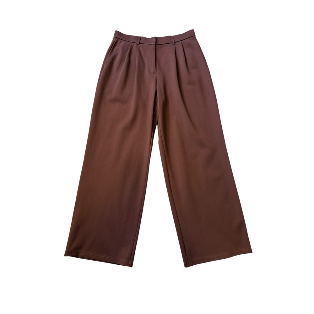 OGL Move Hickory Brown High Waisted Wide Leg Pleated Trousers Pants Size L NWT